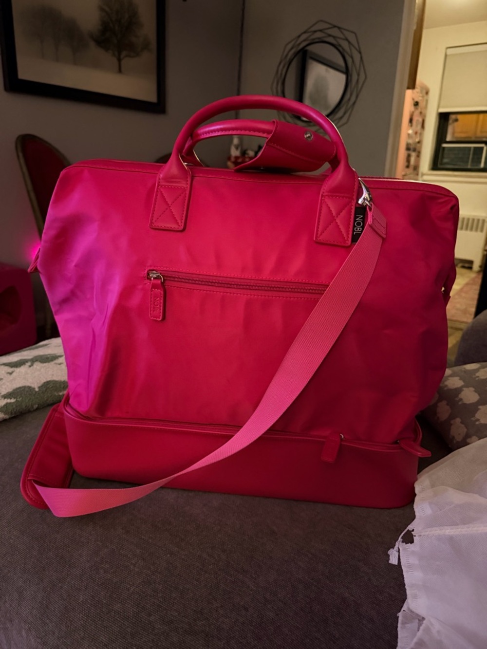 NOBL Hot Pink Travel Tote Bag with Shoulder Strap